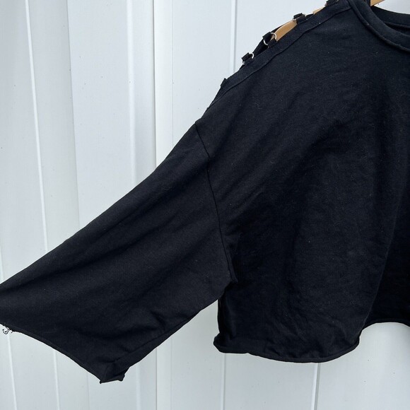 Jella C Crop Top Black Cutout Shirt Short Sleeve Tee Festival Crew Neck Small - Picture 3 of 6